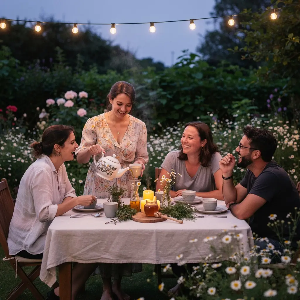 Relaxujúca večerná atmosféra s šálkou harmančekového čaju