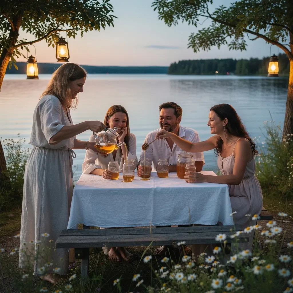 Pohľad na relaxačnú atmosféru s harmančekovým čajom a knižkou vedľa.