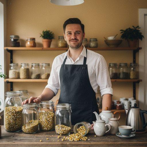 Kvetinový čaj z harmančeka v šálke s jemným parom.